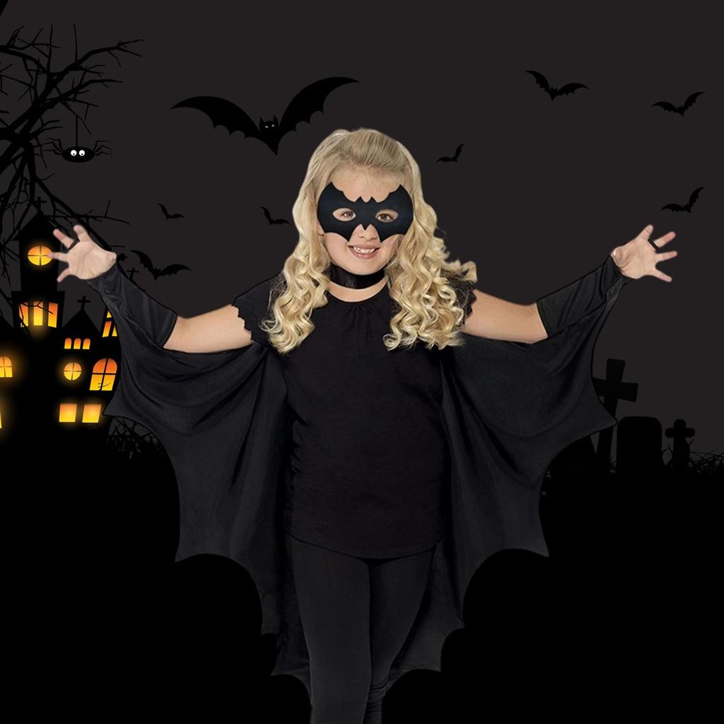 Moerstar Bat Costume, Halloween Cosplay for Kids, Includes Cape and Eye Mask, Vampire-Style Batman Costume for Kids, Perfect for Halloween Parties,