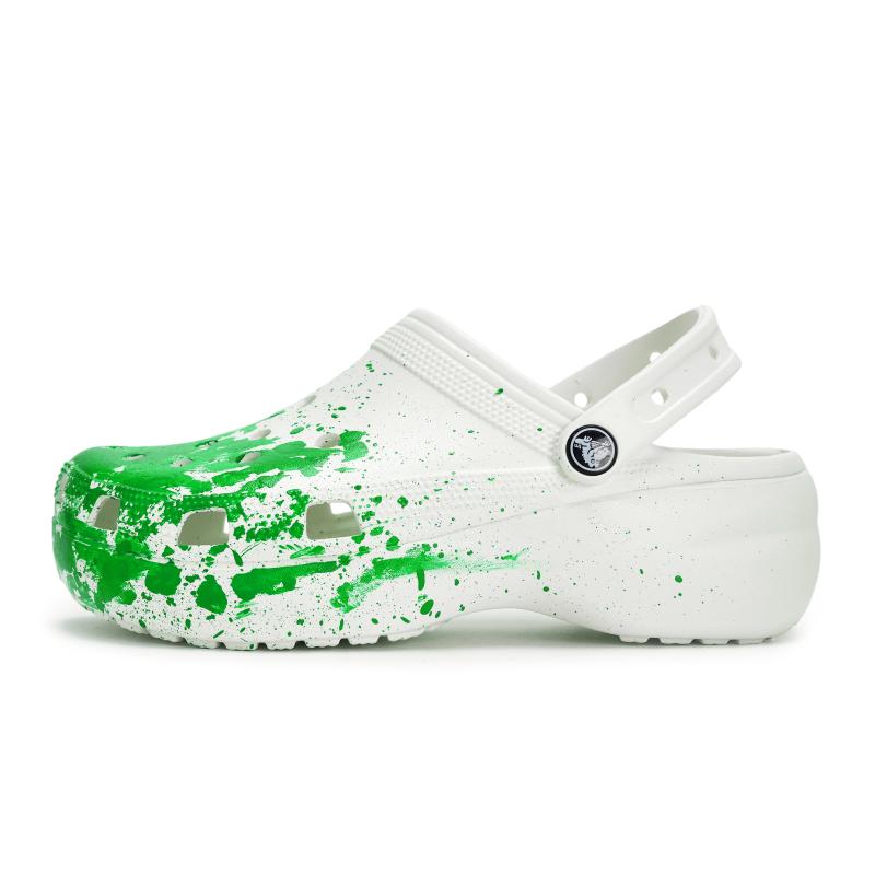 Crocs Classic clog 811 Made in Harmony Live Special Shoe Box Fluid Splash Ink Comfort Hole Shoes Women's White Green
