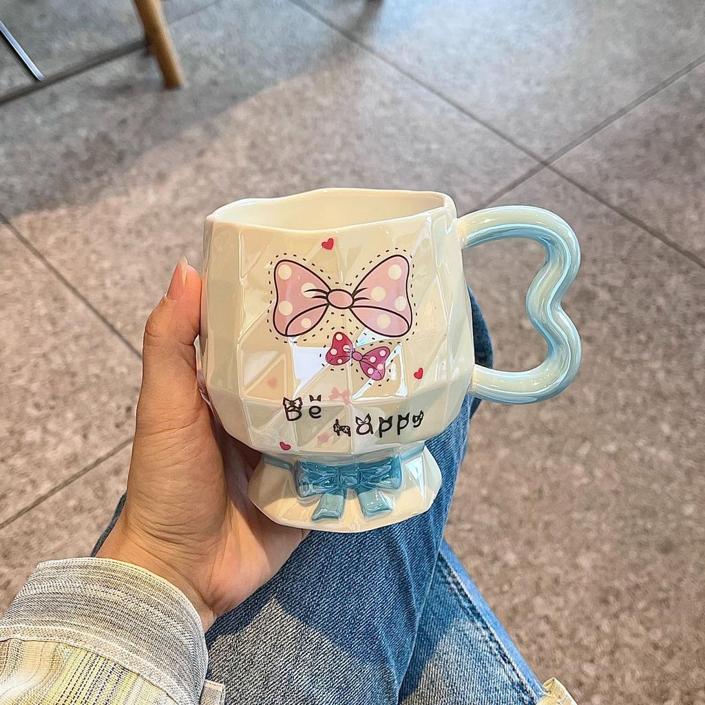 Bow Mug High Looking Girl Heart Cup Ceramic Water Cup Home Couple Office Coffee Breakfast Cup