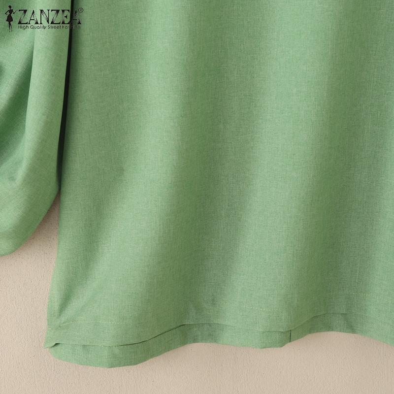 ZANZEA Women Casual Round Neck Solid Color 3/4 Sleeve Loose Blouse