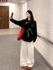 Plus Size Korean Style Oversized Women's T-shirt, Early Autumn/Winter Base Layer with Straight Shoulder Long Sleeves