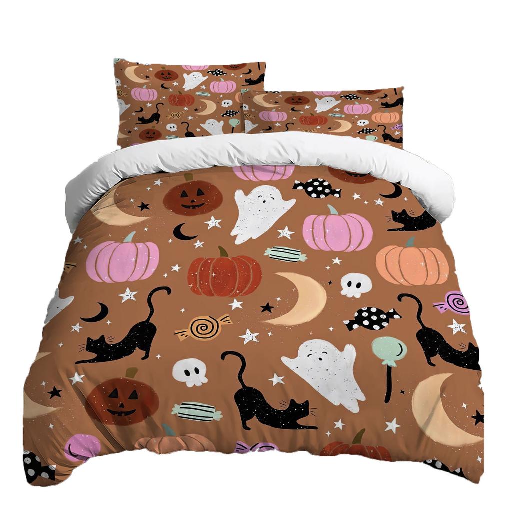 Halloween Three-piece Bedding Set Quilt Cover Pillowcase Brushed Fabric Thickened