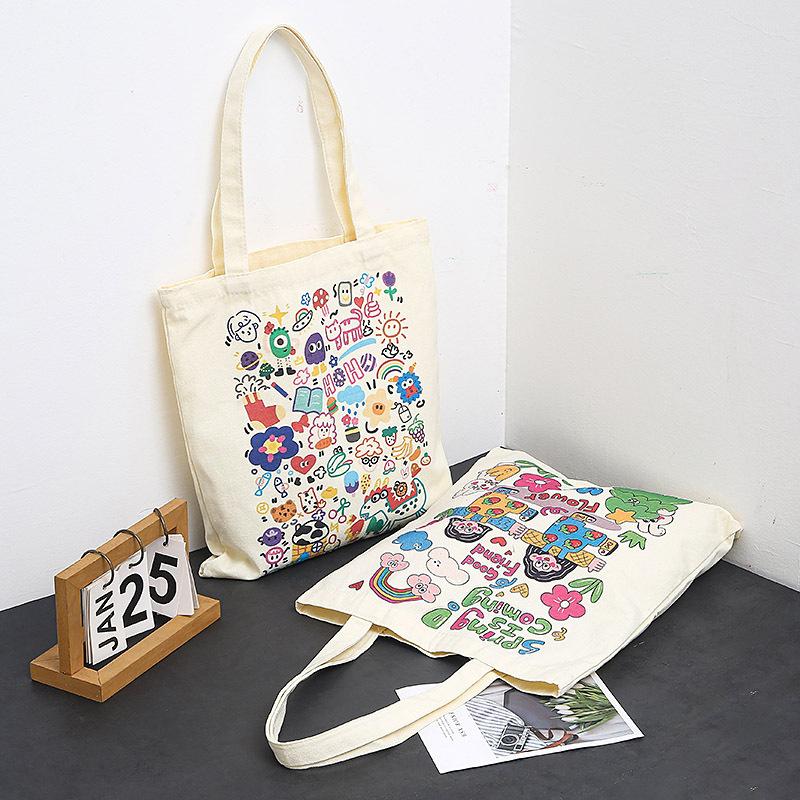 Canvas Bag Large Capacity College Style Female Cram School Japanese Graffiti Handbag Female College Student Class Shoulder