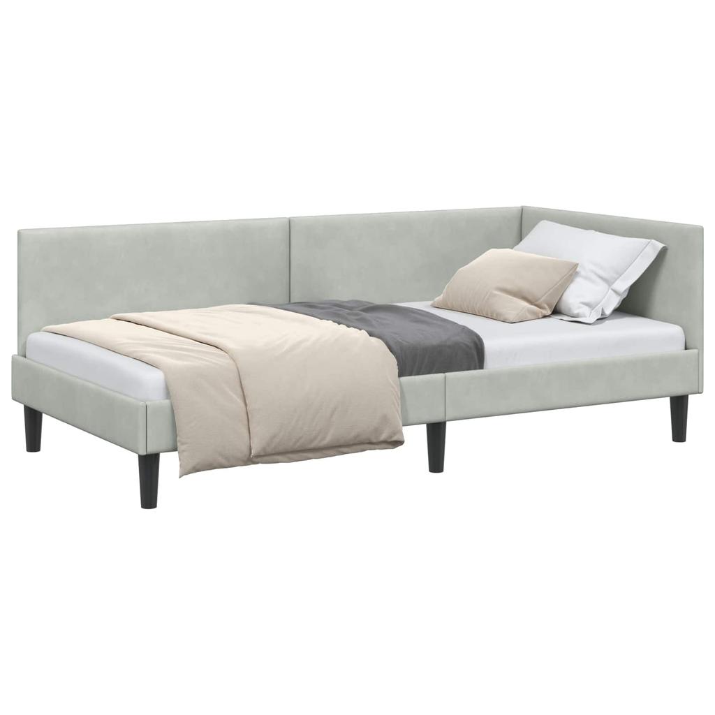 Corner Bed Frame with Headboard Light Grey 80 cm x 200 cm Velvet