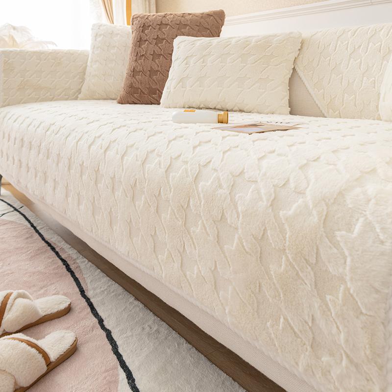 Sofakissen Kurzer Plüsch Vier Jahreszeiten Universelles Rutschfestes Kissen Hahnentrittmuster All-Inclusive-Sofabezug Bezugsstoff