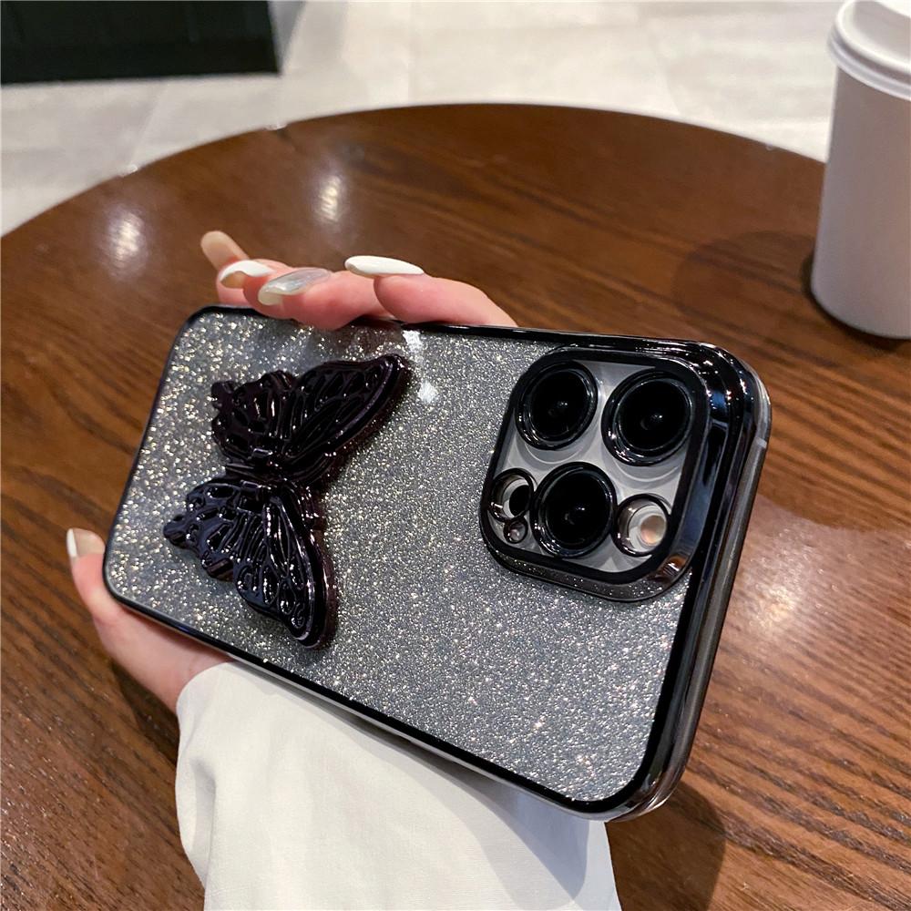 Butterfly Stand Glitter Gradient Case For Samsung A15 A55 A35 A25 A05S A54 A34 A24 A14 A04 A13 A23 A33 A53 Bracket Plating Cover