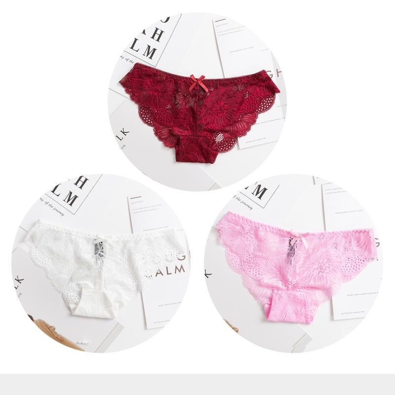 Panties Woman Sexy Lace Briefs Transparent Female Underwear Hollow Out Cotton Crotch Girls Underpants 3 Pcs/Set
