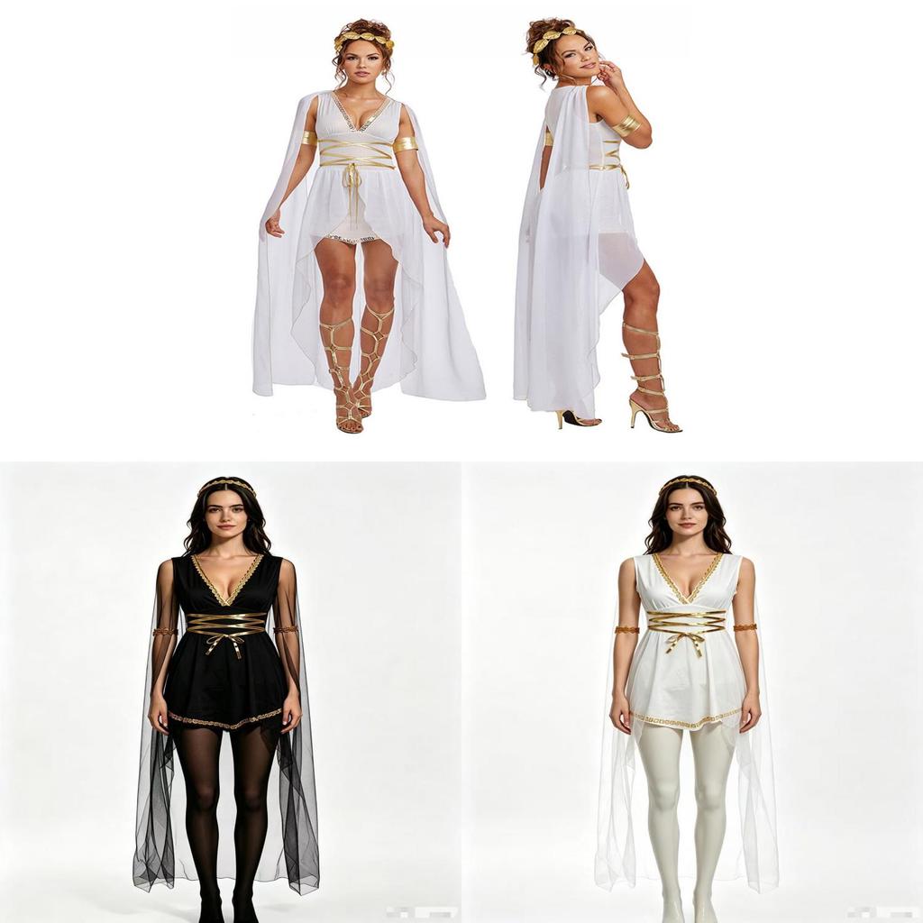 Game Greek Goddess Costume Dress With Silver Mesh Fabric For Cosplay Events
