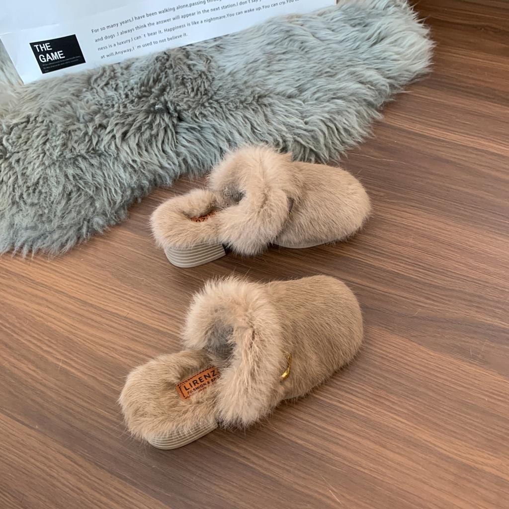 Mao Mao slippers women's wear 2025 autumn and winter new rabbit hair half slippers Muller shoes Mao Mao shoes home cotton slippers
