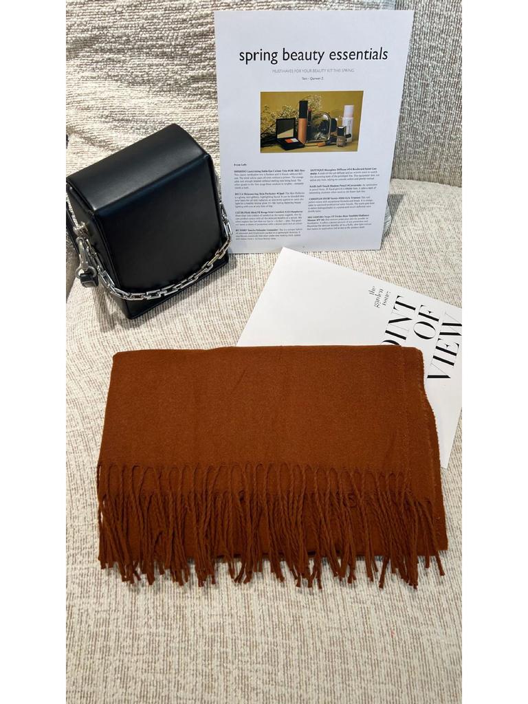 Women's High-End Korean Style Tassel Scarf - Imitation Cashmere, Solid Color, Thickened Neck Warmer Shawl for Autumn and Winter.