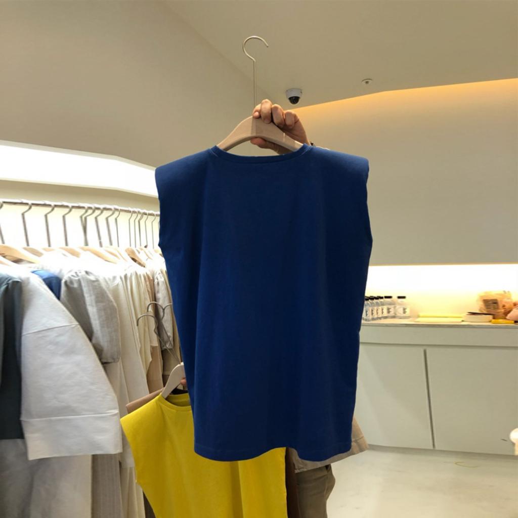Women's Crew Neck Sleeveless Loose Fit Tank Top Solid Color Casual Cotton Blouse