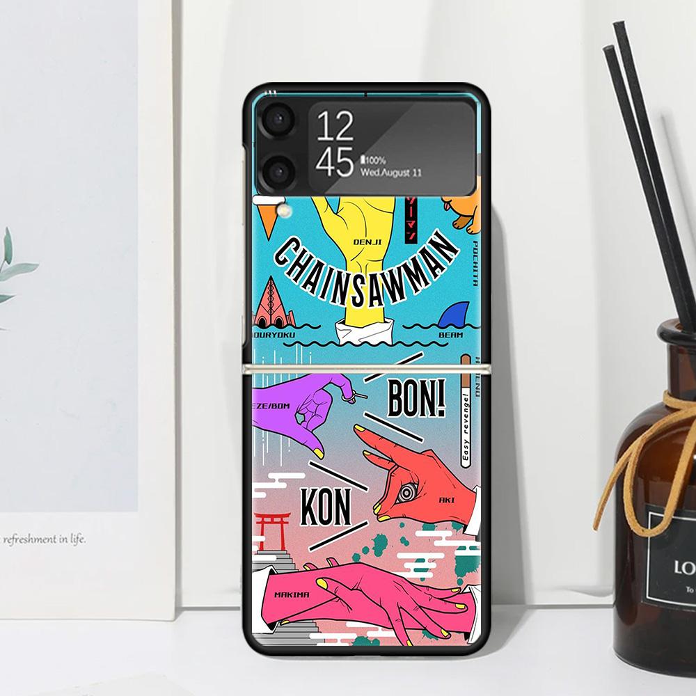 Chainsaw Makima Power Phone Case For Samsung Galaxy Z Flip 7 Flip7 Zflip 6 Flip6 5 Flip5 4 Flip4 3 Flip3 5G Fundas Black Cover G