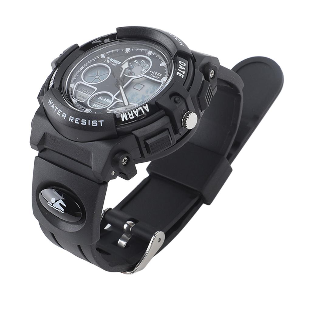 Children Digital Watch Waterproof Dual Movement Multifunctional Soft PU Strap LED Watch