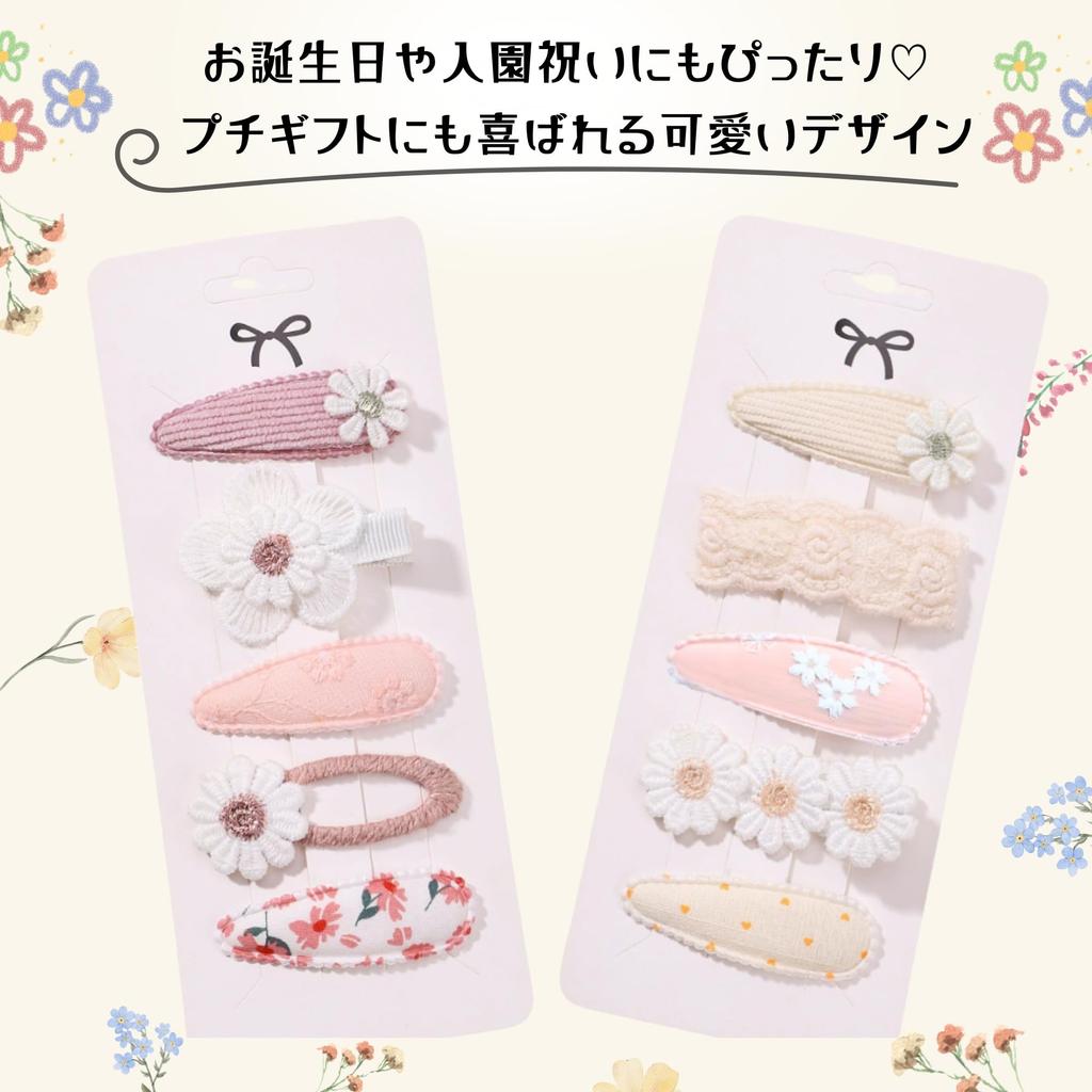 Comfortable Suyasuwa Hairpins, Flower Hairpins for Girls, 10-Piece Set, Stylish and Cute Floral Print, Pink and White (A)