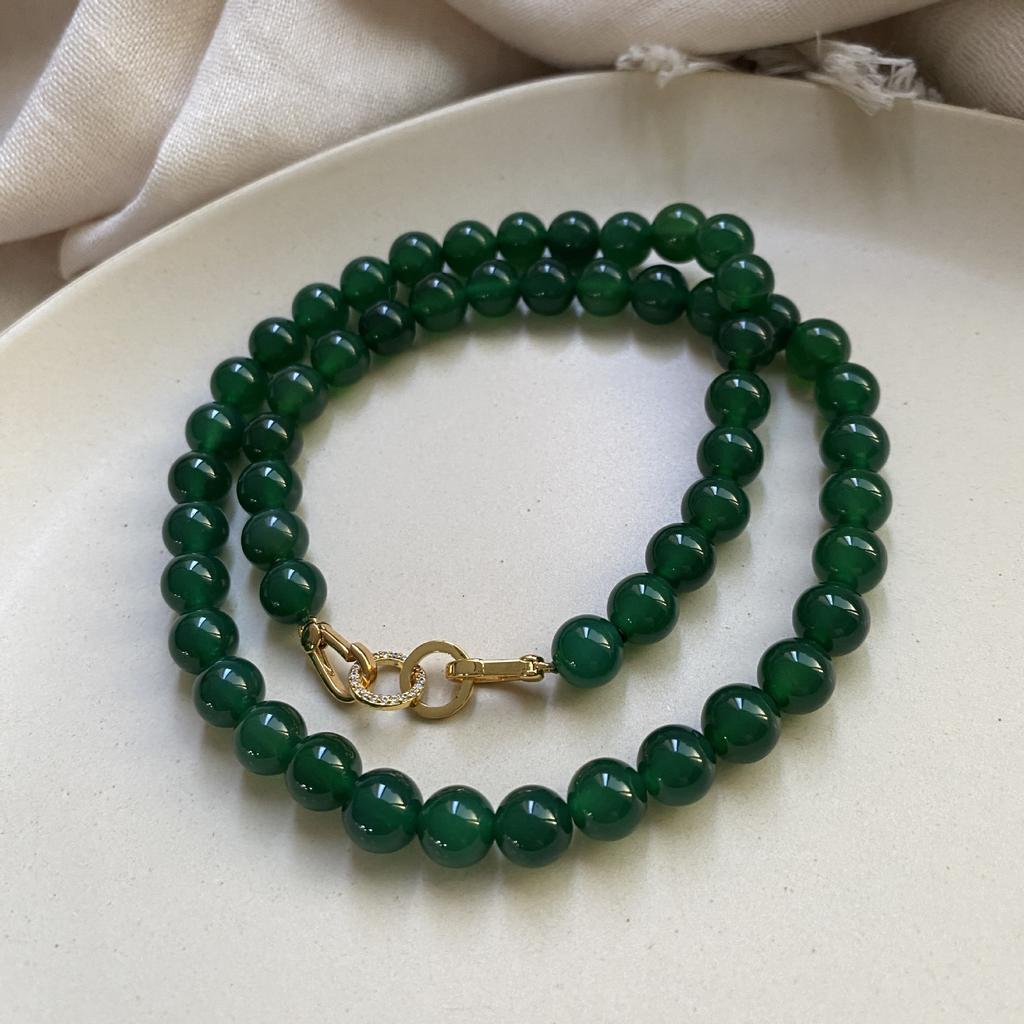 Achatperlen Hochwertiger Eleganter Östlicher Charme Chinesischer Stil Kontrastfarbener Verschluss Halskette Pulloverkette Halskette