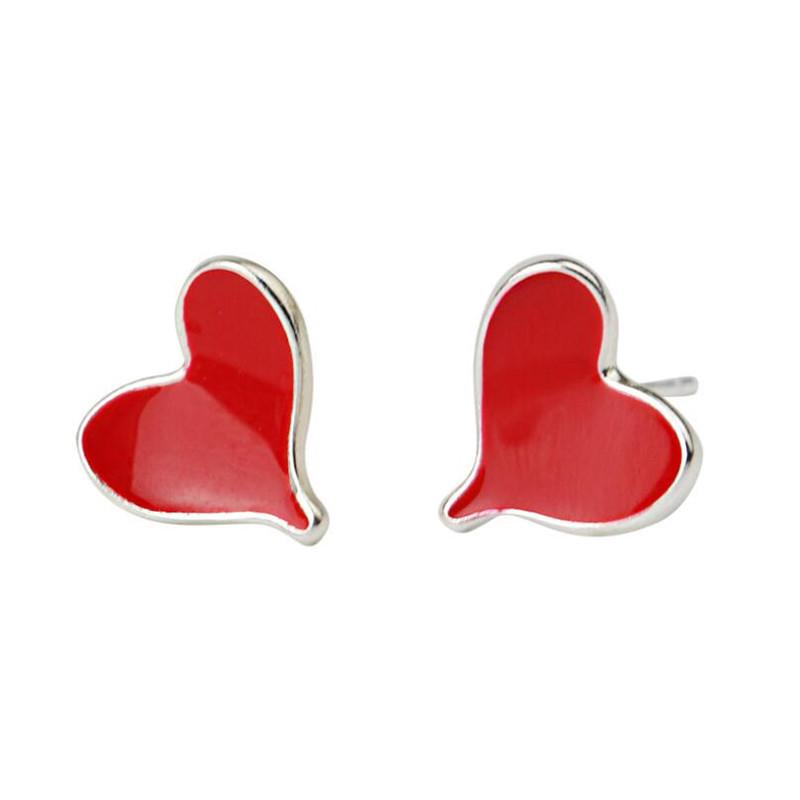 Heart-Shaped Red Epoxy Stud Earrings for Women