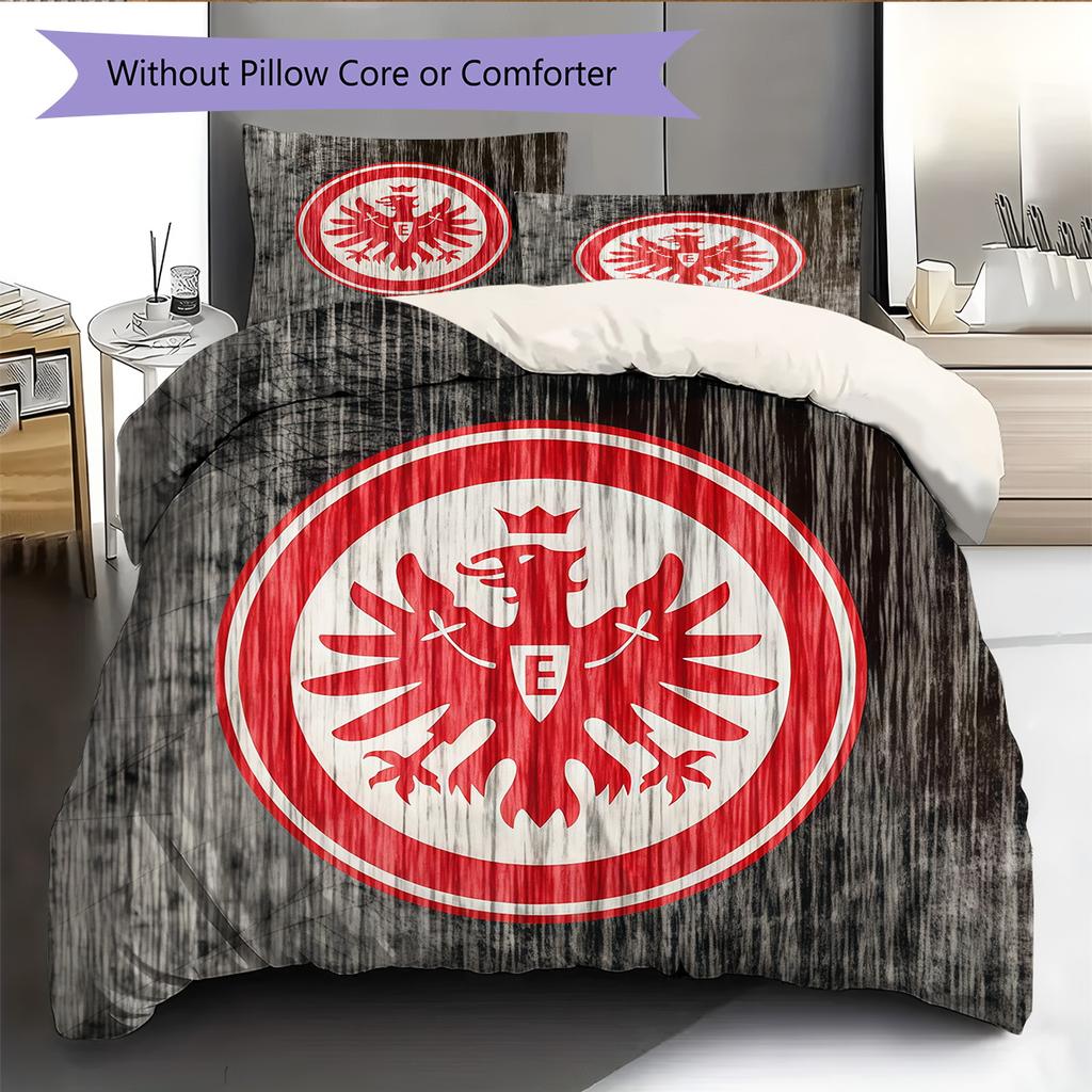 Black‑Red Eintracht Frankfurt Pattern Bedding Quilt Set Home Decoration Gift (1 * duvet cover + 2 * pillowcase without core).xwn