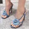Fashion High Quality Denim Brand Sandals Women Fashion Flower Narrow Band High Heel Sandals Summer Sexy Open Toe Large Size Women Shoes