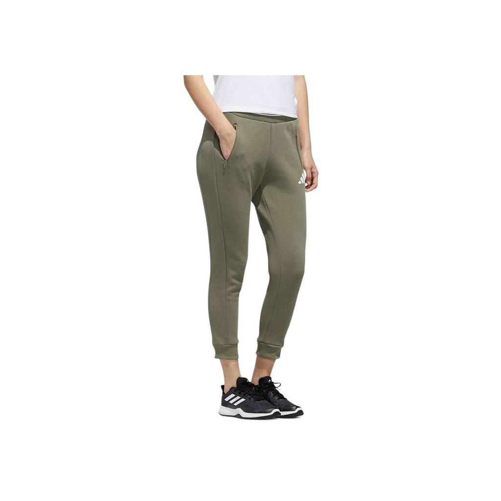 Adidas Logo Print Cuffed Nine-Point Casual Sports Pants Women Pants Heritage-Green FM9324