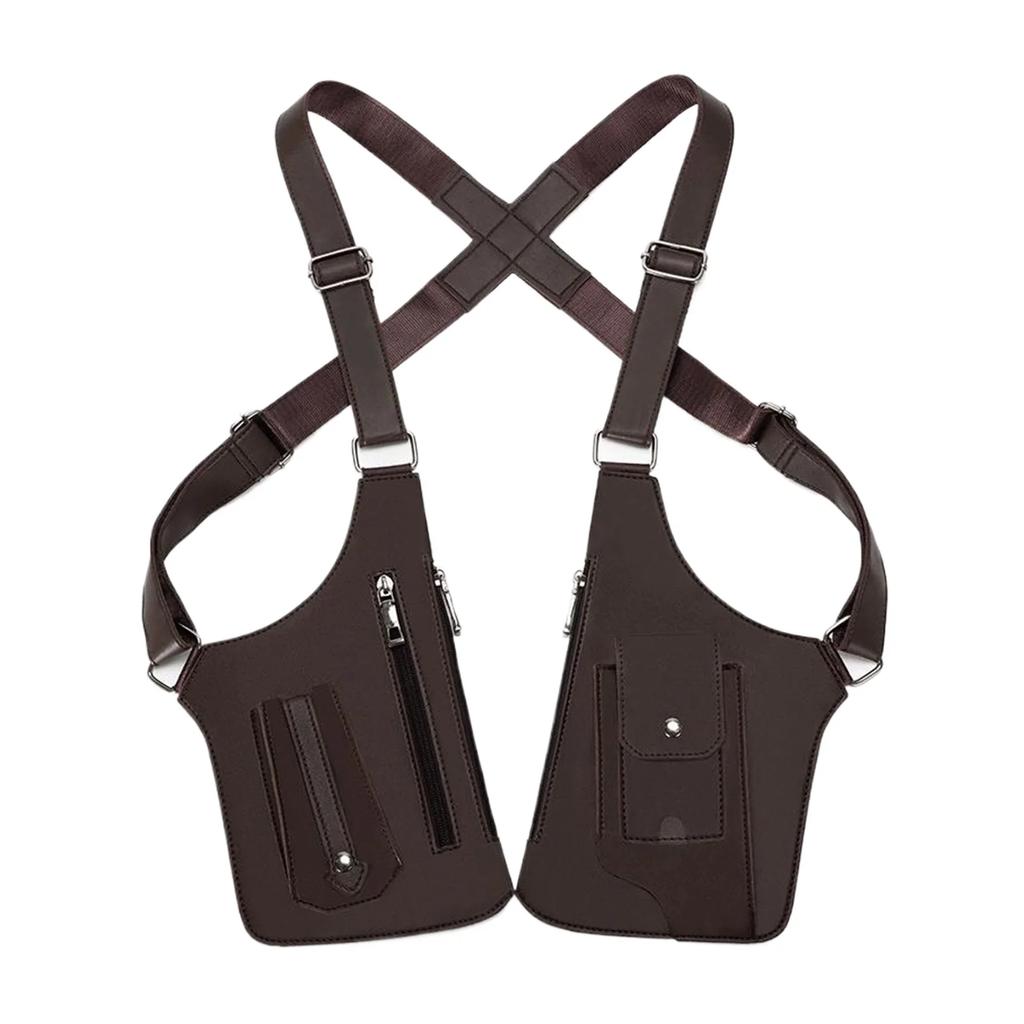 Double Shoulder Strap Men's Chest Rig Bag Multi-Pocket Outdoor Anti-Theft Tactical Fishing Bag Waterproof PU Multi-Purpose Pack