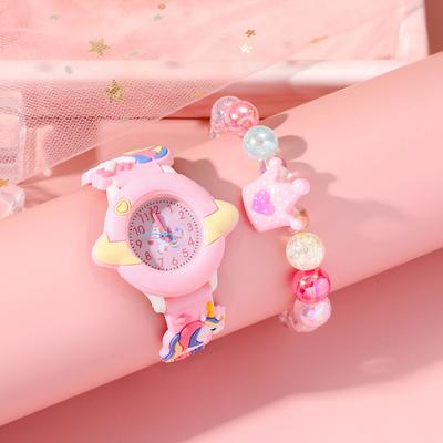 No Gift Box Cartoon Fashion Cute Girl Style Silicone Watch with Necklace, Bracelet, Earrings, Ring Five Piece Set