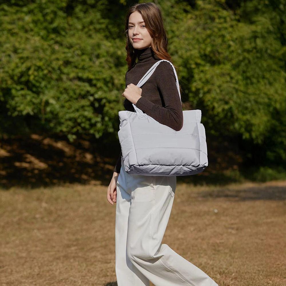 Large Capacity Puffy Laptop Bag Soft Commute Briefcase Fashion Quilted Tote Bag  Travel