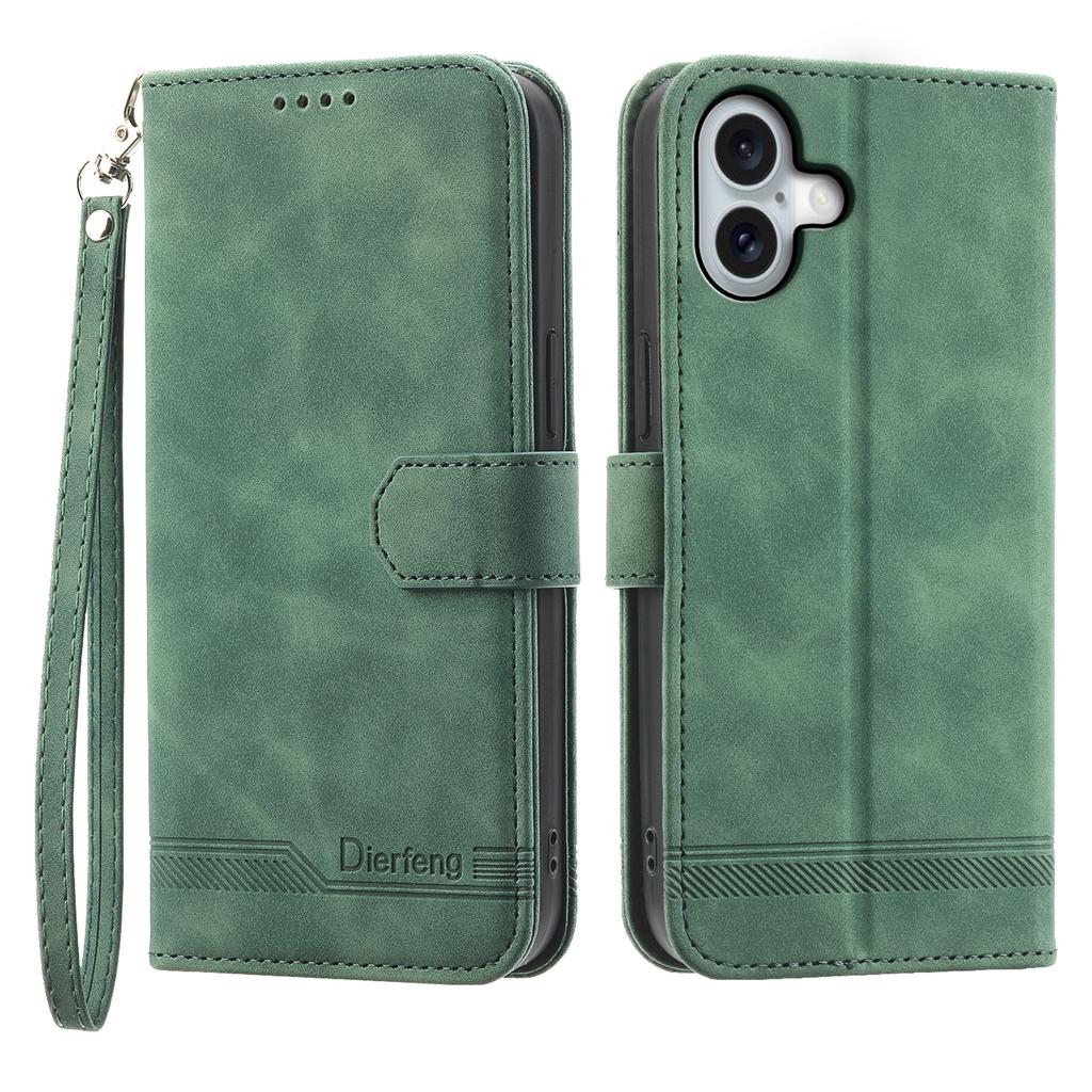 DIERFENG DF-03 For iPhone 16 Plus Wallet Case Lines Imprinted Leather Phone Cover