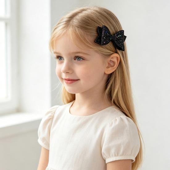 Colorful Hair Accessories for Photoshoots 2Pcs Solid Color Glitter Bow Clip Girls, Double Layer Sparkling Non Slip Clips Children Hairpin, Decorative