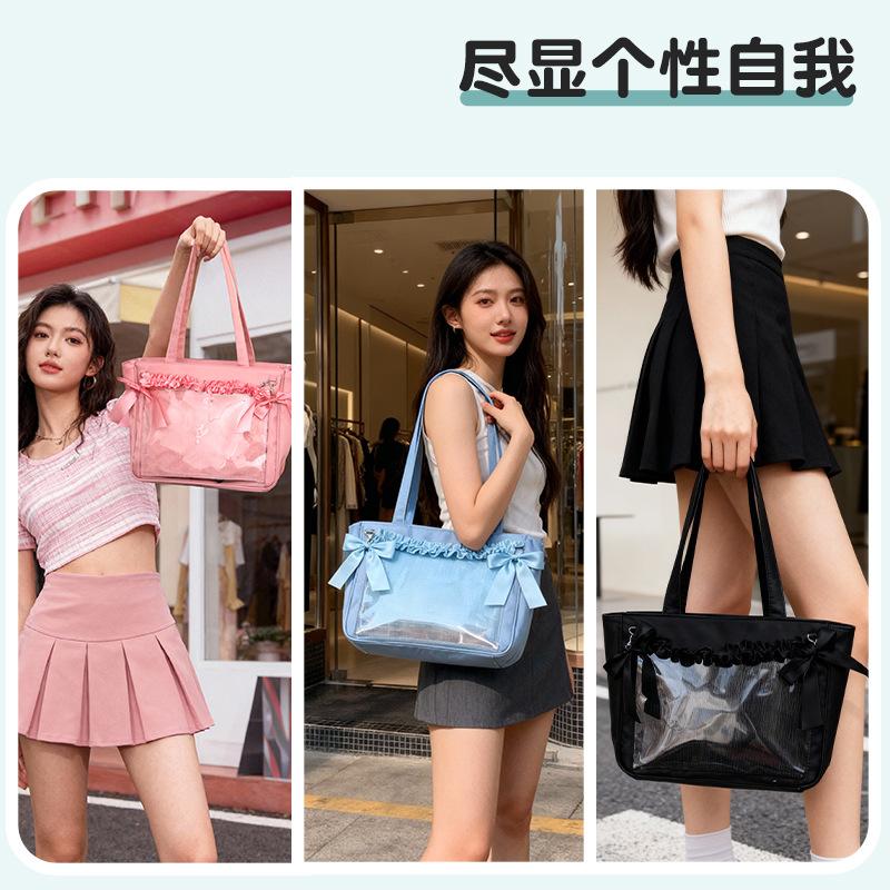 New Girls Large Capacity Dopamine Cute Kawaii Ulzzang Ita Bag Y2K Ribbon Bow Japanese Women Sweet Shoulder Tote Bag