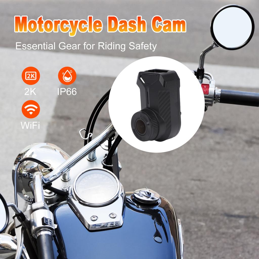 2K Motorcycle Dash Cam, 2.4G WiFi Riding Recorder with APP Control, Loop Recording, Plug and Play, TF Card Support