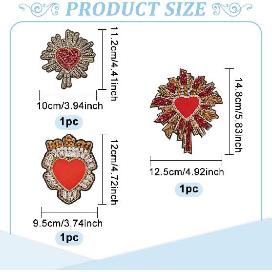 

INFUNLY Rhinestone Beaded Heart Patch Sew on Heart Patches for Clothing Christmas Red Decorations Applique Bright Crystal Patches Rhinestones