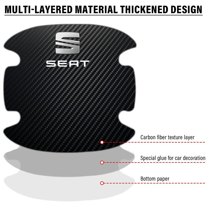 4 buc/set Autocolant anti-zgârieturi Mâner ușă auto Fibră de carbon pentru Seat Leon FR Altea Ibiza Toledo Cordoba Arona Ateca Alhambra MK3
