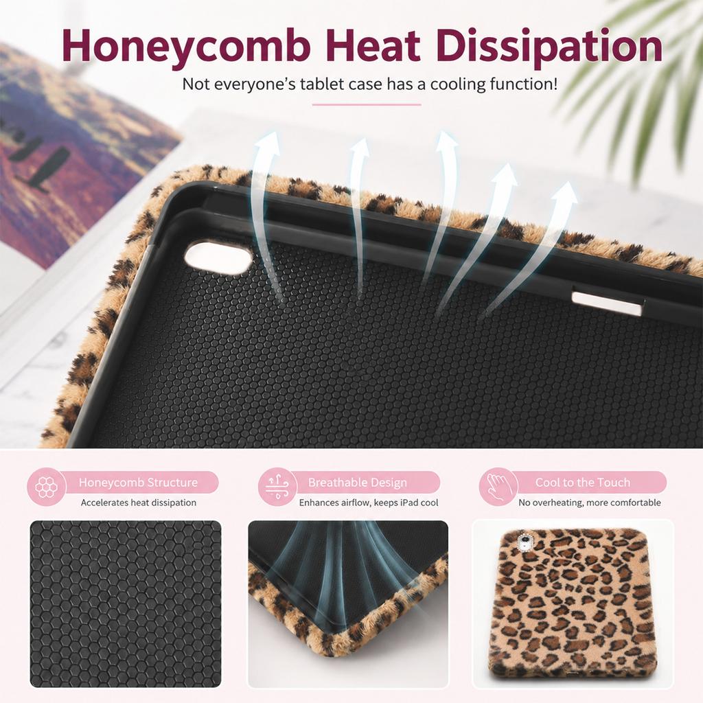 Pink/Brown Leopard with Pencil Slot Plush Anti-Fall Tablet Case for iPad 7-9th 10.2in Air3 10.5in Air4/5 10.9in 10th 11th 12th 2026 Gen Cover
