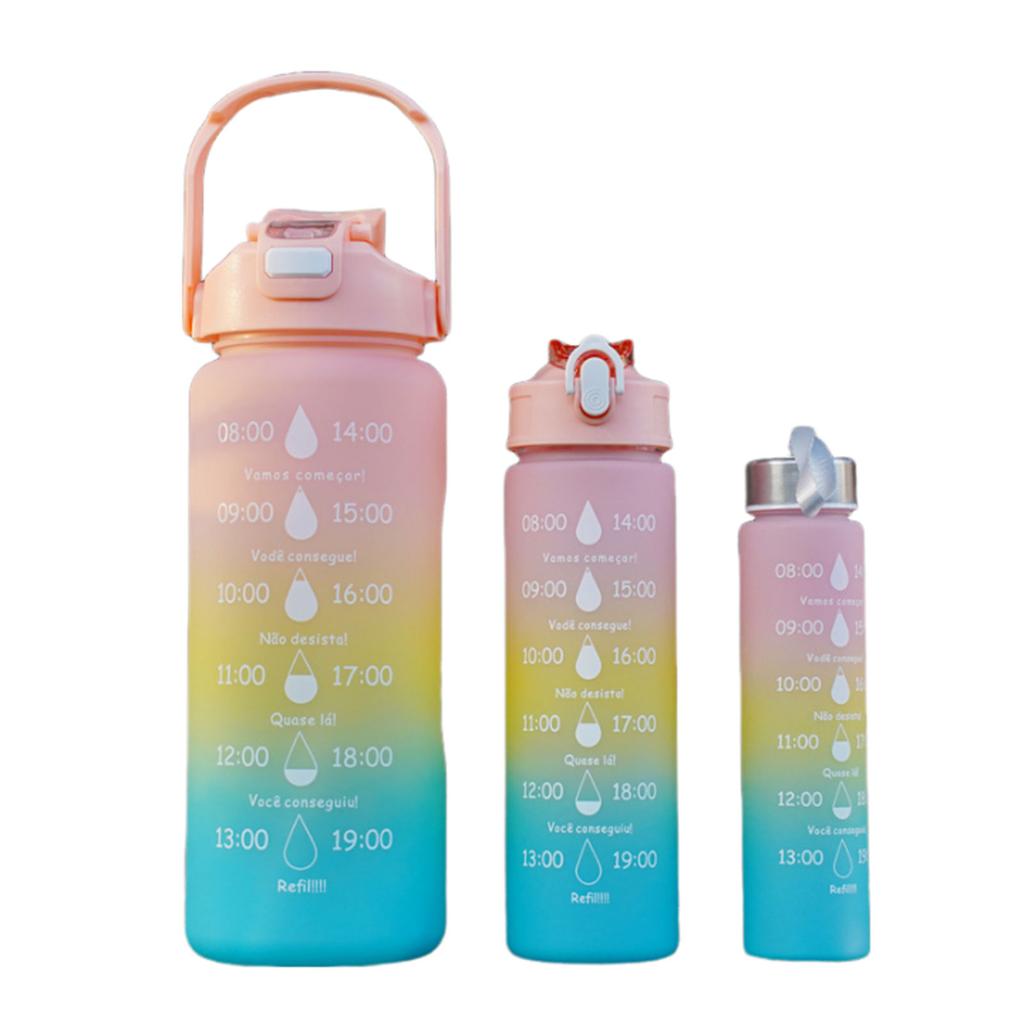 3Pcs Set Sports Water Bottles with Straw 9oz/25oz/64oz BPA-Free Durable and Leakproof Cups with Time Marker for Gym Travel Home