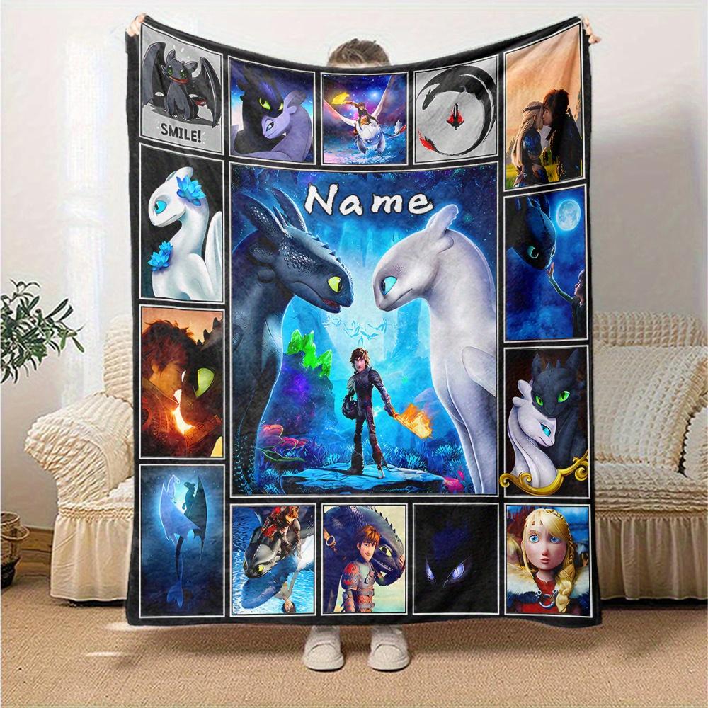 Toothless Light Fury Dragon Adventure Flannel Blanket With Personalizable Name Comfortable All Seasons Suitable For Sofas Beds Travel Camping Office