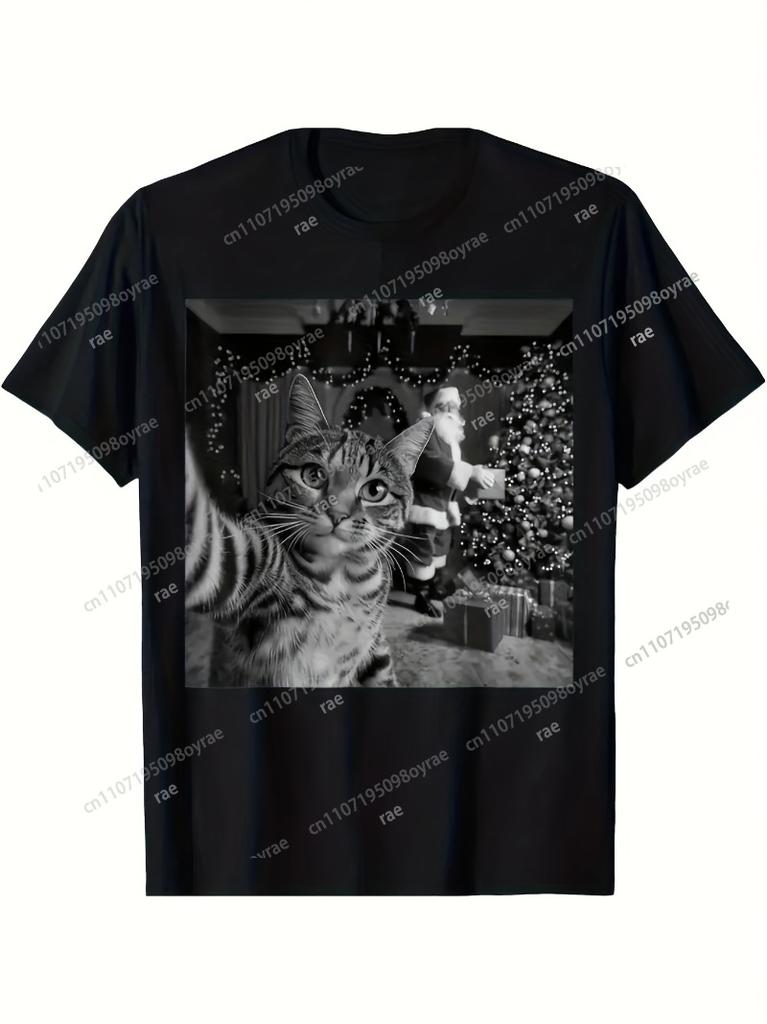 MenS WomenS Christmas Cat Santa Claus Graphic TShirts Holiday Party Tee with Tabby Cat