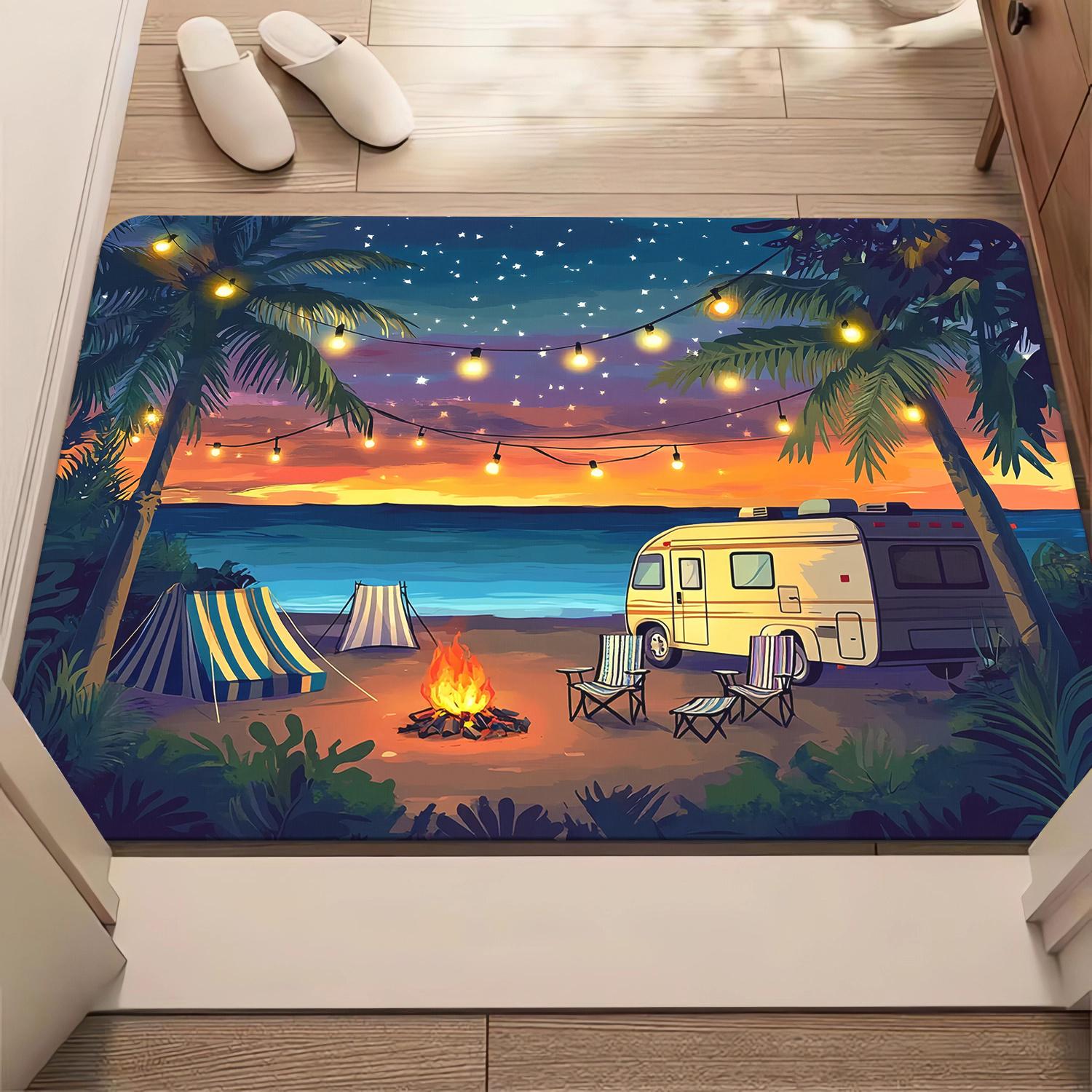 Zeezicht Camping High Definition Print Deurmat, Antislip Absorberend Wasbaar Tapijt voor Slaapkamer Woonkamer, Buiten Picknick Decor 40x60cm