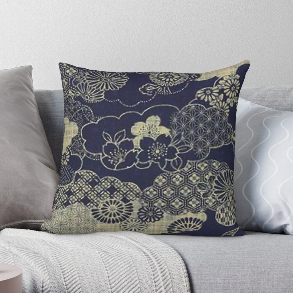 Japanese Clouds Flowers Wave Square Pillowcase Polyester Linen Velvet Printed Zip Decor Car Cushion Cover Wholesale x