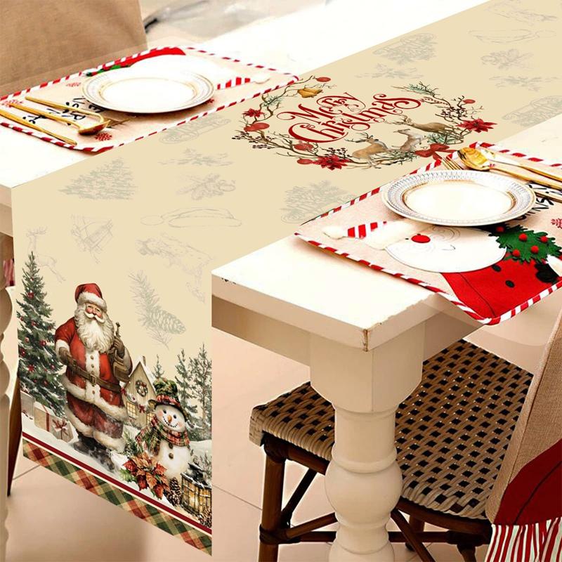 Weihnachts-Tischläufer im Vintage-Stil Retro Weihnachtsmann Tischdecke Weihnachtsdekorationen für Zuhause 2026 Navidad Noel Geschenk Neujahr 2026