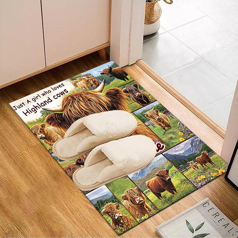 1PC Custom Name Love Highland Cows Theme Floor Mat Ideal for Living Room, Game Rooms, Office, Bedroom,Floor Mat Playful Design