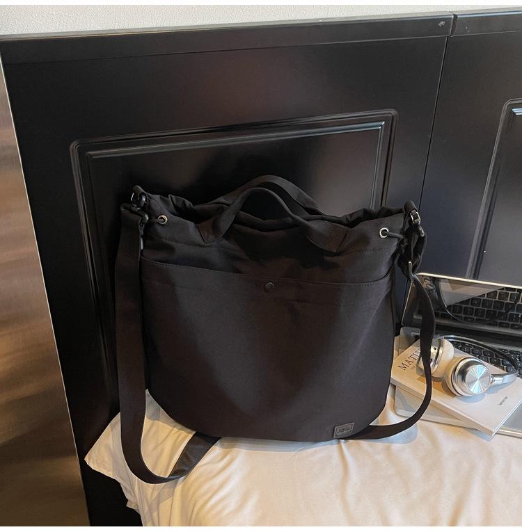 2026 Chic Japanese Workwear Style Solid Color Women's Casual Handbag - Drawstring Fashion Single Shoulder Crossbody Bag