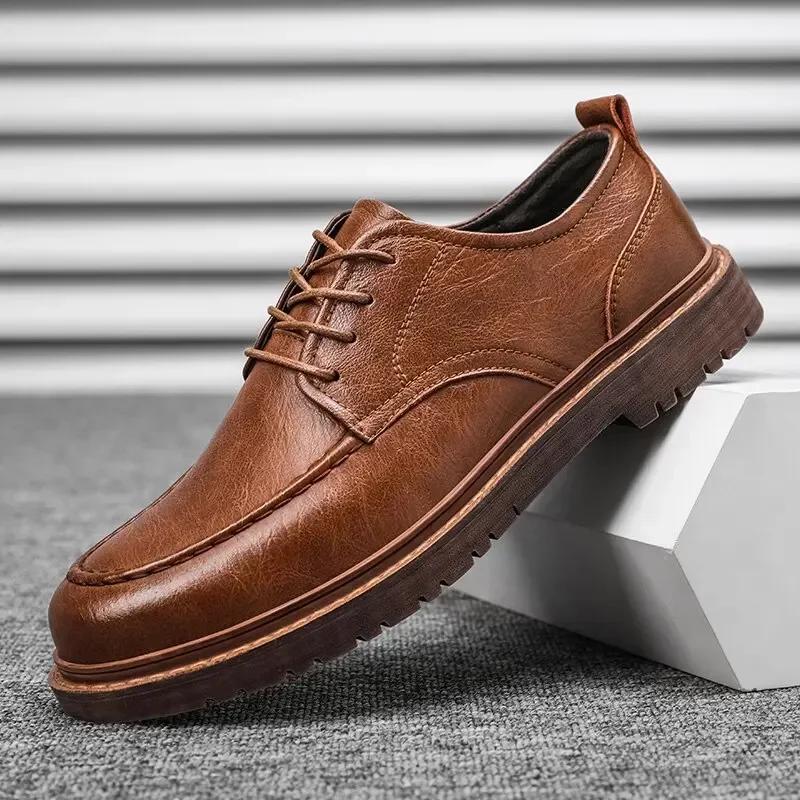 Erkek Günlük Deri Ayakkabı Klasik El Yapımı Loafer'lar Erkekler için Bağcıklı Hakiki Deri Ayakkabılar Oxford İş