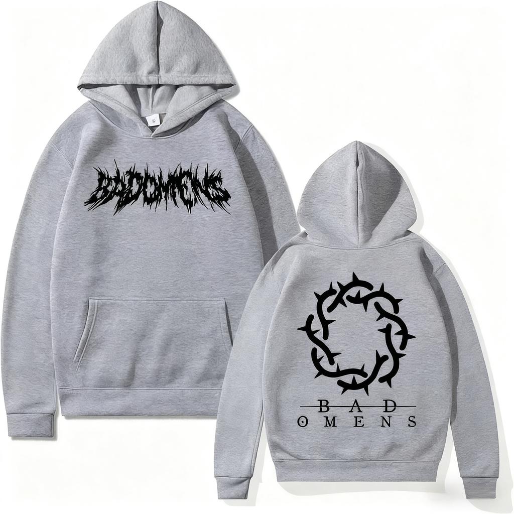 Neue Herbst- und Winter-Kapuzenpullover mit lustigem Bad Omens Bandlogo-Grafikdruck, Retro-Mode-Pullover, Unisex-Freizeit-Hoodie, Streetwear