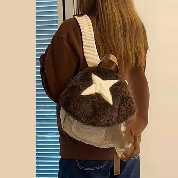 Girls Cartoon Mushroom Backpack Student School Bag Travel Bag Autumn Winter Dolls Bag Plush Backpack