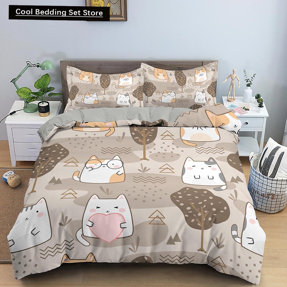 Comforter Cartoon Cat King Queen Colorful Lovely Animal Bedding Set Kids Pet Kitty Soft Polyester Comforter