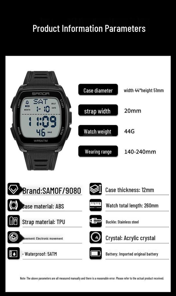 Sanda Men's Barrel Dual-Time Waterproof Sports Watch with Large Dial