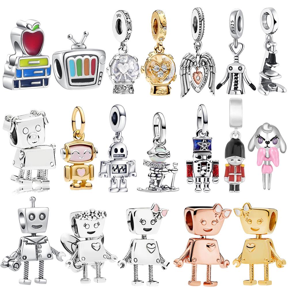 New Copper Robot Radio Biological Mirror Glass Crystal Ball Fine Charm Beads Fit For Original Bracelets Diy Women'S Jewelry