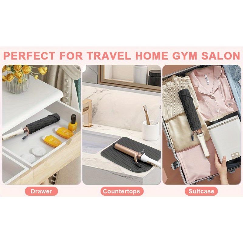 Tapis de voyage 2-en-1 en silicone résistant à la chaleur et sac de rangement protecteur antidérapant pour fers à boucler, pinces plates - Organisateur portable d'outils de coiffure
