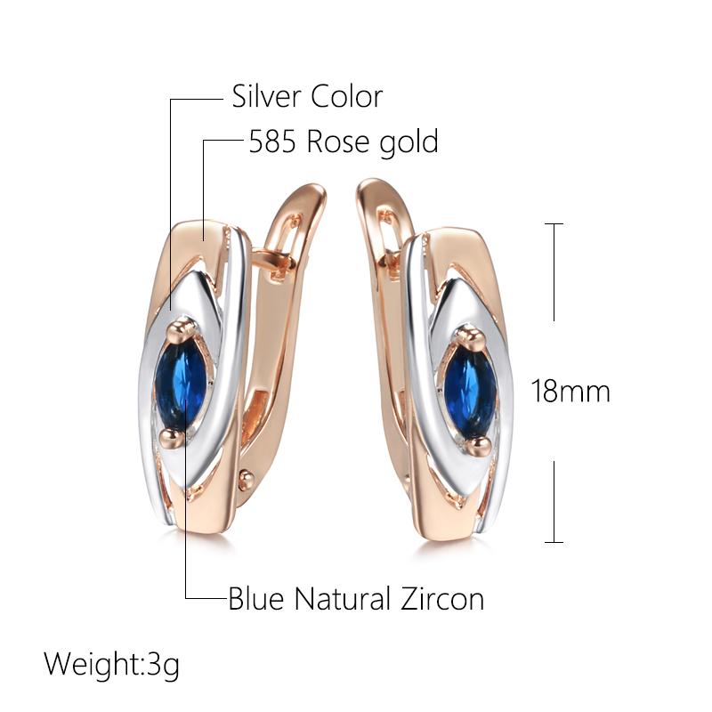 Luxury Blue Stone Earrings Rose Gold Color Mixed White Gold Natural Zircon Drop Earrings For Women Trendy Jewelry