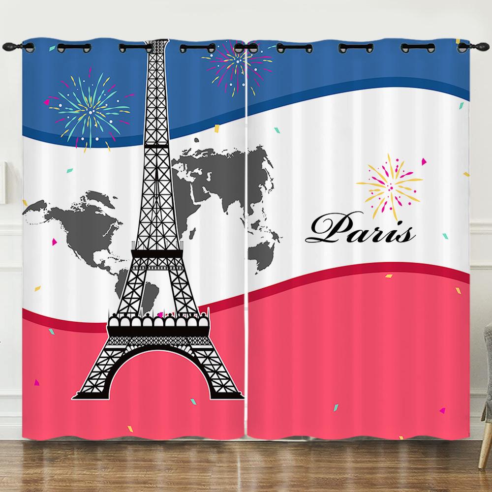 Rideau Illustration Peinte à la Main Tour Eiffel Rideau Impression Numérique 3D Rideau Occultant